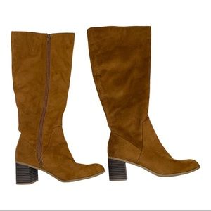 UNIVERSAL THREAD Marlee Knee High Heeled Boots Faux Suede Cognac Women's 7.5